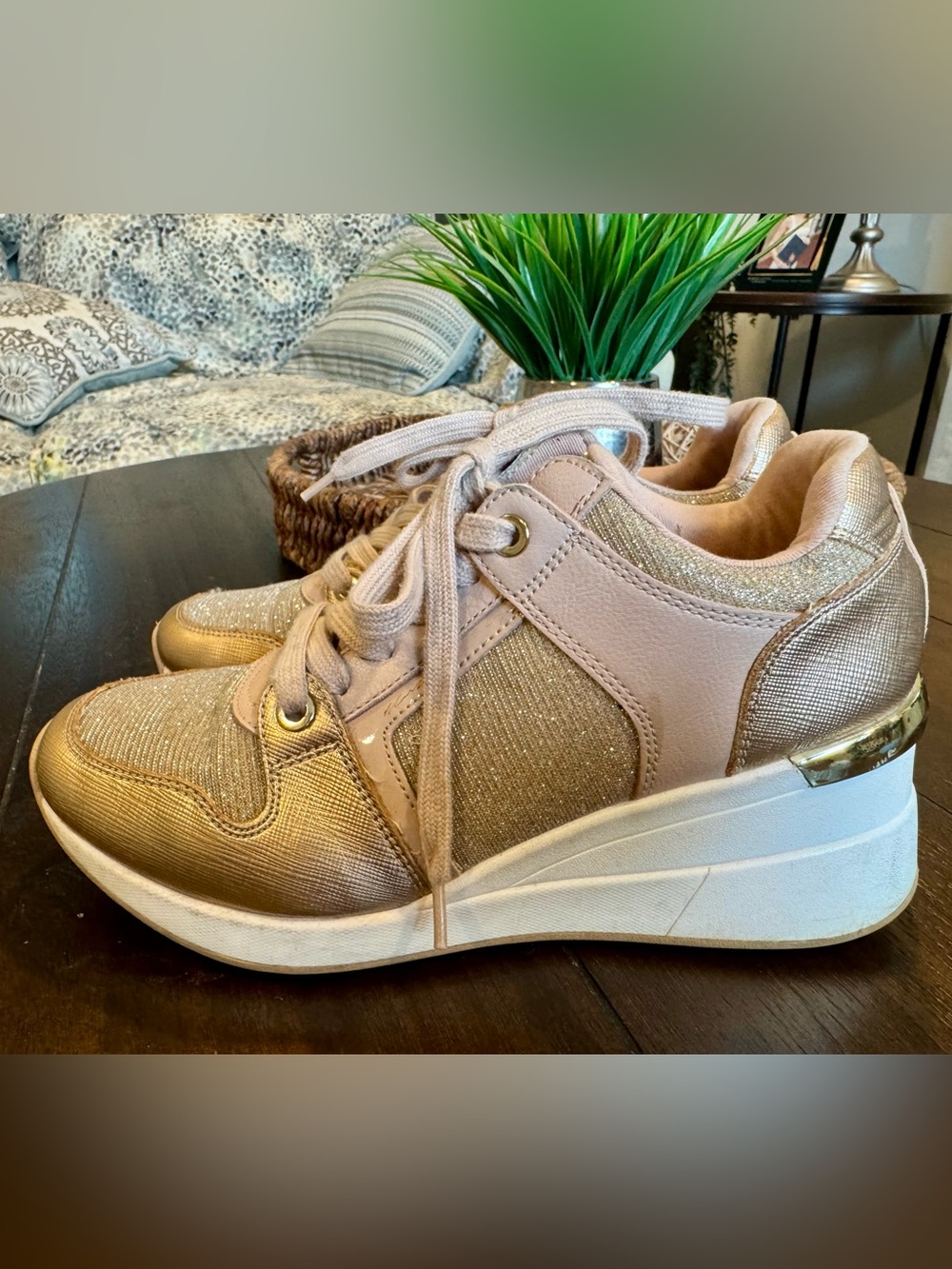 Aldo Gold and Beige Platform Sneakers